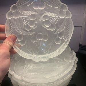 Mikasa Bountiful Frosted Glass Raised Cherries Cocktail Dessert Plates 7.5” (6)